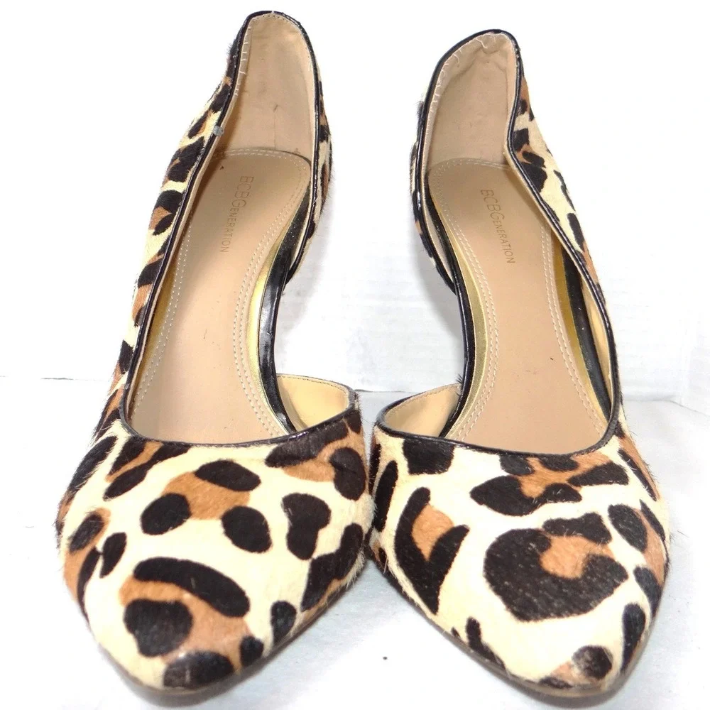 BCBGeneration Jaze Leopard Print Calf Hair d'Orsay Pumps Heels Size 9M PL-JAZE-X